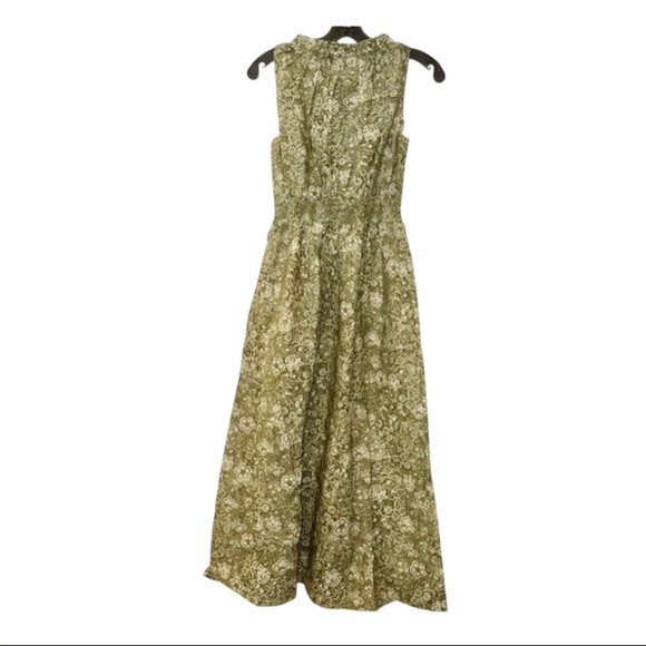 Tuckernuck Bergamot Walker Dress XS NWT Green Floral Midi Cotton Pockets - Picture 4 of 11